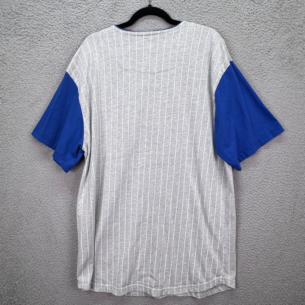 Chicago Cubs Jersey Mens XLT Gray Pinstripe Majestic MLB Baseball Henley Shirt - Picture 2 of 9